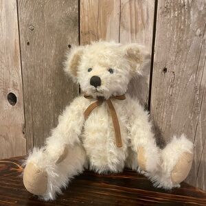 Vintage Cream Teddy Bear with Brown Bow
